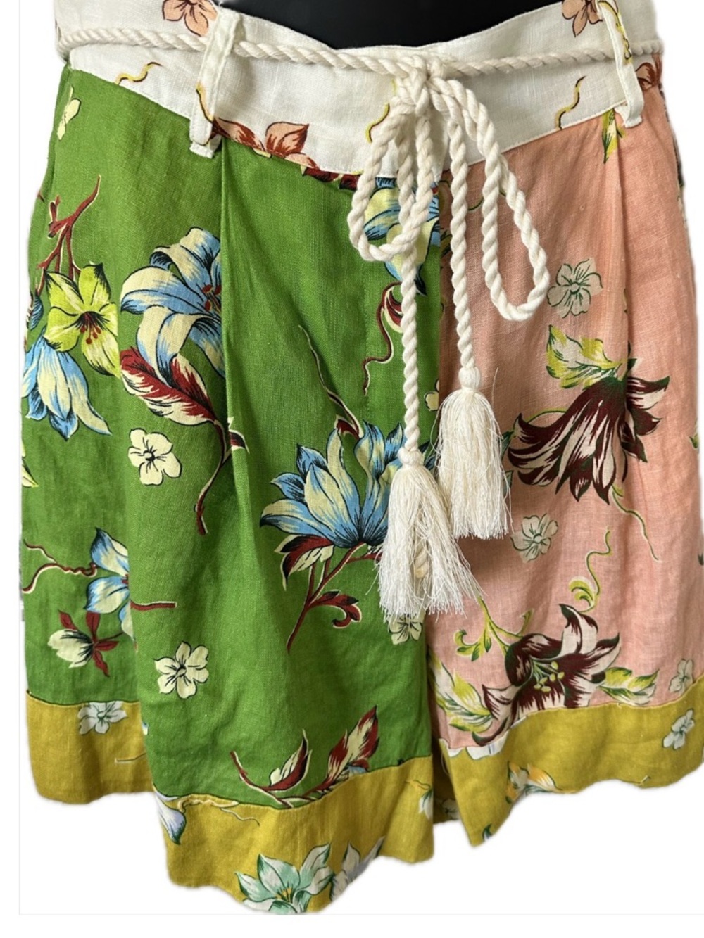 NWT ❤️ Magaschoni Floral Patchwork Tassel Rope Waist Linen Skirt - Picture 4 of 8